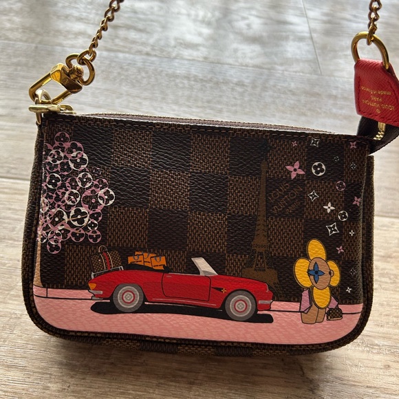Louis Vuitton Damier Ebene Christmas Mini Pochette Accessories Red Car - Picture 1 of 10